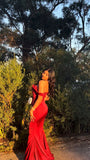 Niulatu Mermaid Off The Shoulder Satin Red Prom Dresses Long Party Dress SD2219
