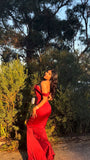Niulatu Mermaid Off The Shoulder Satin Red Prom Dresses Long Party Dress SD2219