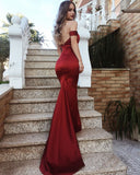 Niulatu Mermaid Off The Shoulder Satin Burgundy Prom Dresses Long Party Dress SD2220