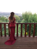 Niulatu Mermaid Off The Shoulder Satin Burgundy Prom Dresses Long Party Dress SD2220