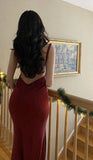 Niulatu Mermaid Spaghetti Straps Satin Burgundy Prom Dresses Long Party Dress SD2223