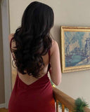 Niulatu Mermaid Spaghetti Straps Satin Burgundy Prom Dresses Long Party Dress SD2223