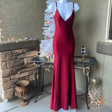 Niulatu Mermaid Spaghetti Straps Satin Burgundy Prom Dresses Long Party Dress SD2223
