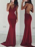 Niulatu Mermaid Spaghetti Straps Satin Burgundy Prom Dresses Long Party Dress SD2226