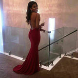 Niulatu Mermaid Spaghetti Straps Satin Burgundy Prom Dresses Long Party Dress SD2226