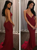Niulatu Mermaid Spaghetti Straps Satin Burgundy Prom Dresses Long Party Dress SD2228