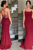 Niulatu Mermaid Spaghetti Straps Sequin Burgundy Prom Dresses Long Party Dress SD2229