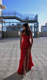 Niulatu Mermaid Spaghetti Straps Red Satin Prom Dresses Long Party Dress SD2234