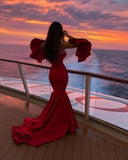 Niulatu Mermaid Strapless Satin Burgundy Prom Dresses Long Party Dress SD2235