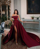 Niulatu Mermaid Off The Shoulder Burgundy Satin Prom Dresses Long Party Dress SD2236