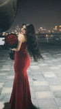 Niulatu Mermaid Spaghetti Straps Satin Burgundy Prom Dresses Long Party Dress SD2237