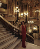 Niulatu Mermaid Spaghetti Straps Sequin Burgundy Prom Dresses Long Party Dress SD2238