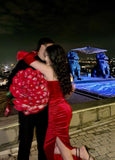 Niulatu Mermaid Strapless Velvet Red Prom Dresses Long Party Dress SD2239