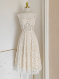 Niulatu A Line Spaghetti Straps Tulle Lace White Women's Holiday Dresses SD223
