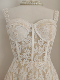 Niulatu A Line Spaghetti Straps Tulle Lace White Women's Holiday Dresses SD223