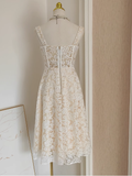 Niulatu A Line Spaghetti Straps Tulle Lace White Women's Holiday Dresses SD223