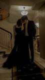 Niulatu Mermaid Spaghetti Straps Black Satin Prom Dresses Long Party Dress SD2243