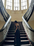 Niulatu A line Spaghetti Straps Black Long Prom Dresses Long Party Dress SD2248
