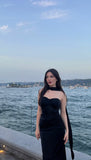 Niulatu Mermaid Sweetheart Satin Black Long Prom Dresses Party Dress SD2249