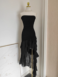 Niulatu Sheath Strapless Black High Low Women's Holiday Dresses Birthday Outfits SD224