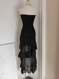 Niulatu Sheath Strapless Black High Low Women's Holiday Dresses Birthday Outfits SD224