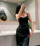 Niulatu Mermaid Spaghetti Straps Black Backless Prom Dresses Long Party Dress SD2252