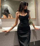 Niulatu Mermaid Spaghetti Straps Black Backless Prom Dresses Long Party Dress SD2252