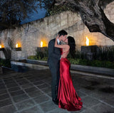 Niulatu Mermaid Spaghetti Straps Red Backless Prom Dresses Long Party Dress SD2254