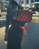 Niulatu Mermaid Scoop Long Sleeves Burgundy Prom Dresses Party Dress SD2258