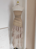 Niulatu Sheath Strapless Champagne High Low Women's Holiday Dresses Birthday Outfits SD225