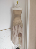Niulatu Sheath Strapless Champagne High Low Women's Holiday Dresses Birthday Outfits SD225