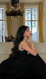 Niulatu A line Strapless Black Long Prom Dresses Party Dress SD2261