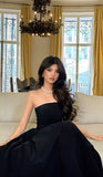 Niulatu A line Strapless Black Long Prom Dresses Party Dress SD2261
