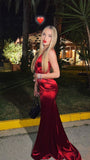 Niulatu Mermaid Spaghetti Straps Red Backless Prom Dresses Long Party Dress SD2264