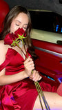 Niulatu Mermaid Off The Shoulder Short Sleeves Red Long Prom Dresses Slit Party Dress SD2266