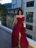 Niulatu A Line Strapless Wine Red Slit Prom Dresses Long Party Dress SD2267