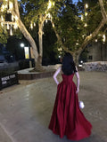 Niulatu A Line Strapless Wine Red Slit Prom Dresses Long Party Dress SD2267