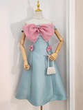 Niulatu A line Strapless Blue Satin Women's Holiday Dresses Birthday Outfits SD226