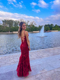 Niulatu Mermaid Spaghetti Straps Burgundy Backless Prom Dresses Long Party Dress SD2270