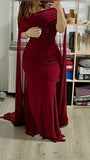 Niulatu Mermaid Off The Shoulder Short Sleeves Burgundy Long Prom Dresses Party Dress SD2271