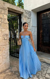 Niulatu A Line Spaghetti Straps Blue Backless Prom Dresses Long Party Dress SD2272