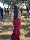 Niulatu Mermaid Spaghetti Straps Burgundy Backless Prom Dresses Long Party Dress SD2274
