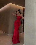 Niulatu Mermaid One Shoulder Red Satin Prom Dresses Long Party Dress SD2276