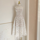 Niulatu A Line Spaghetti Straps Tulle Lace White Women's Holiday Birthday Dresses SD227