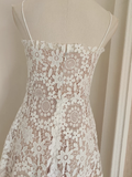 Niulatu A Line Spaghetti Straps Tulle Lace White Women's Holiday Birthday Dresses SD227