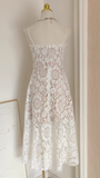 Niulatu A Line Spaghetti Straps Tulle Lace White Women's Holiday Birthday Dresses SD227