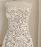 Niulatu A Line Spaghetti Straps Tulle Lace White Women's Holiday Birthday Dresses SD227