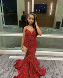 Niulatu Mermaid Sweetheart Sequin Red Long Prom Dresses Party Dress SD2280