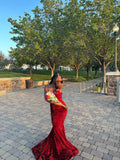 Niulatu Mermaid Sweetheart Sequin Red Long Prom Dresses Party Dress SD2280