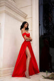 Niulatu Mermaid Off The Shoulder Short Sleeves Red Long Prom Dresses Party Dress SD2281